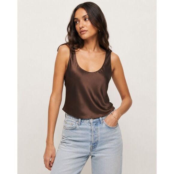 Reformation Tops - Reformation Jasmine Top Womens 6 Brown Scoop Neck Sleeveless Satin Chic Tank